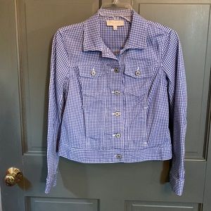 Talbots Blue and white checked jean jacket size small petite